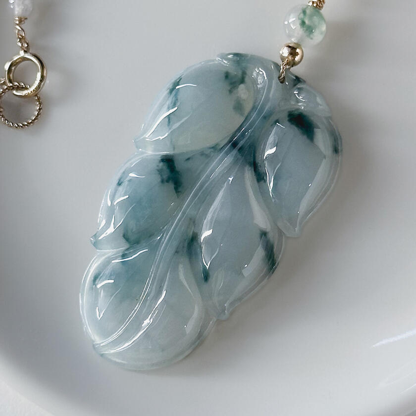 Flora Styled Leaf Jadeite Pendant